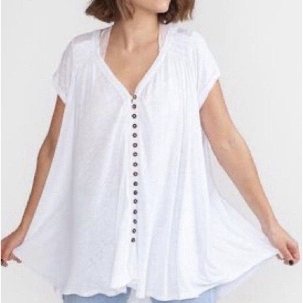 Free People We the Free Oversized Beach Party Natural Flowy Sleeveless Top Sz XS